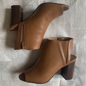 Joe Fresh Tan Peep-Toe Booties with Stacked Heel